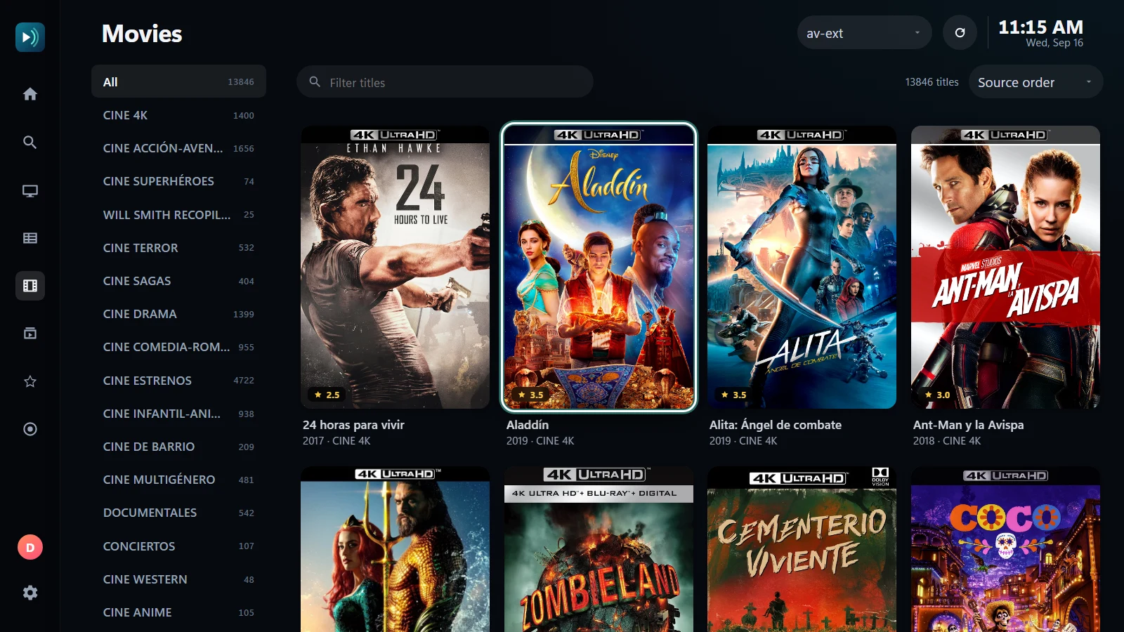 Movies: posters and ratings for the whole catalogue
