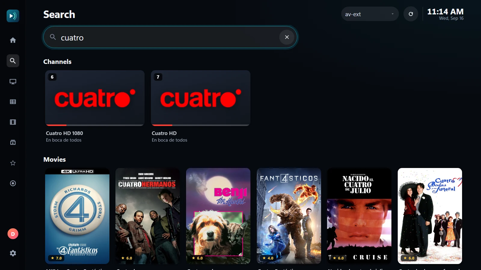 Search across channels, movies and series